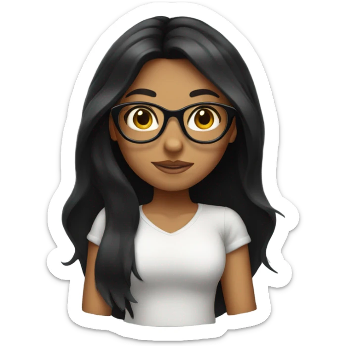 tanned girl with long black hair and round glasses sticker