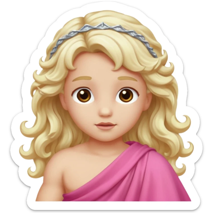 Cupid from Olympus Gods with long white blonde wavy hair, pink toga sticker