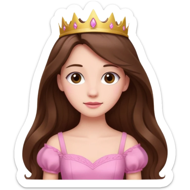 Princess with long brown hair pink dress and soft aesthetic sticker