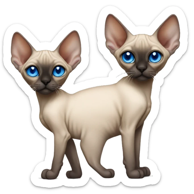 Siamese Sphynx  cat with blue eyes, full thin body stand, black nose ears and tail sticker
