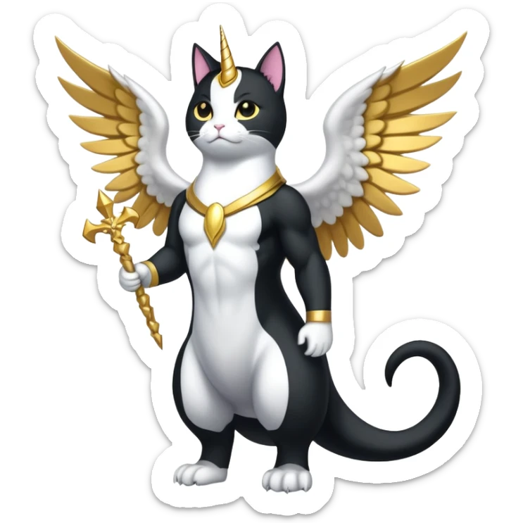 Mega neon unicorn dragon hydra hyper rare golden penguin Golden Divine god angel Omni Black and white Super muscular Buff sigma Gigachad cat full body tuxedo colored  sticker