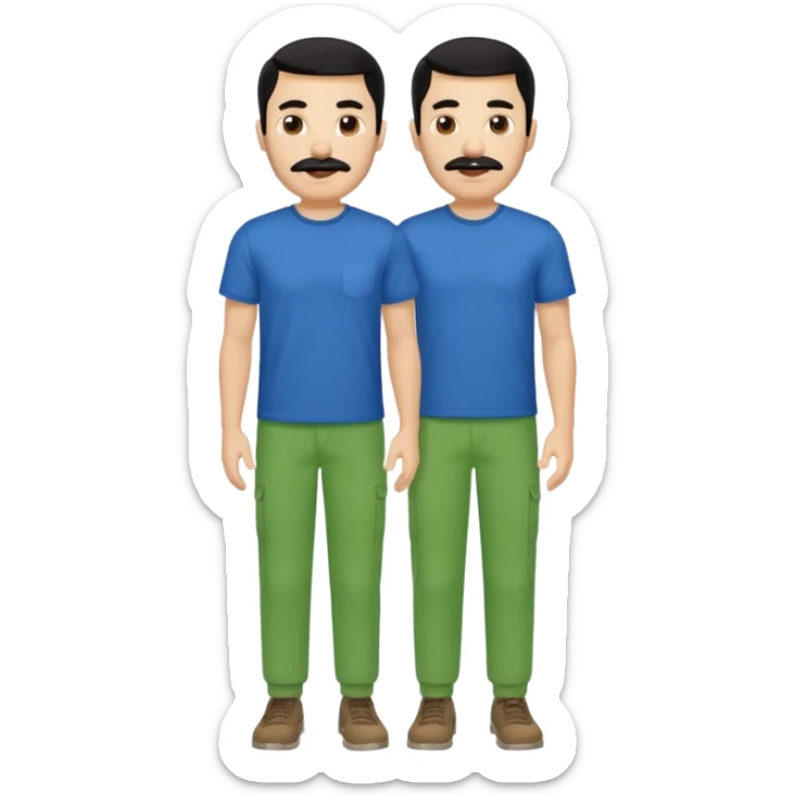 A man with black hair and too short beard and moustache and him wear a blue t shirt and green colour colour  sticker