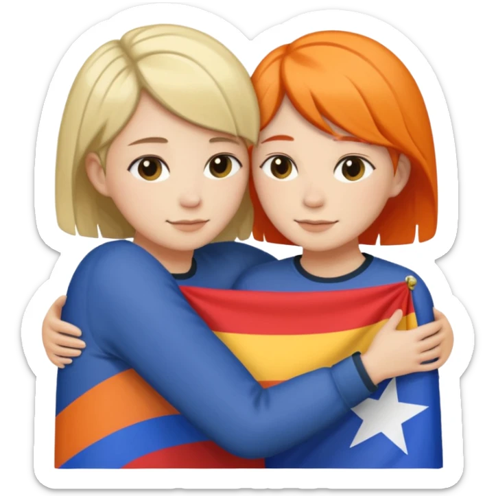 Lesbians hugging. One has short hair other has lond has. Add lesbian flag in the background sticker