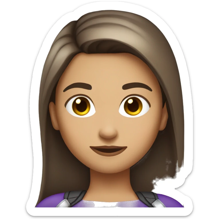 superhero, girl, bangs, straight long brown hair, pony tail, brown eyes, hispanic sticker