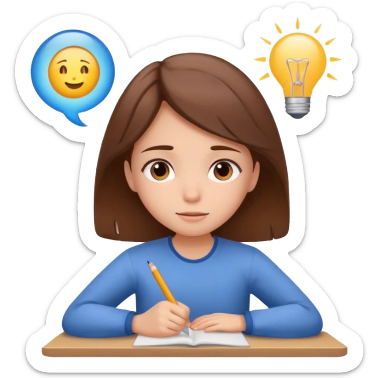 determined shy girl who is dreaming of 100% on her exam  brown hair sticker