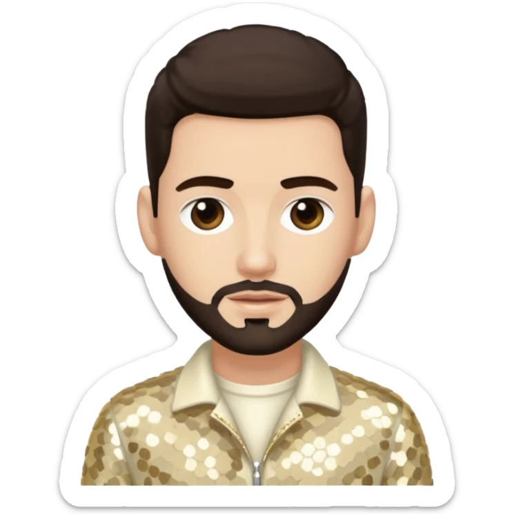 Jon B, White R&B Singer with light skin, dark brown hair, cream sequin outfit sticker