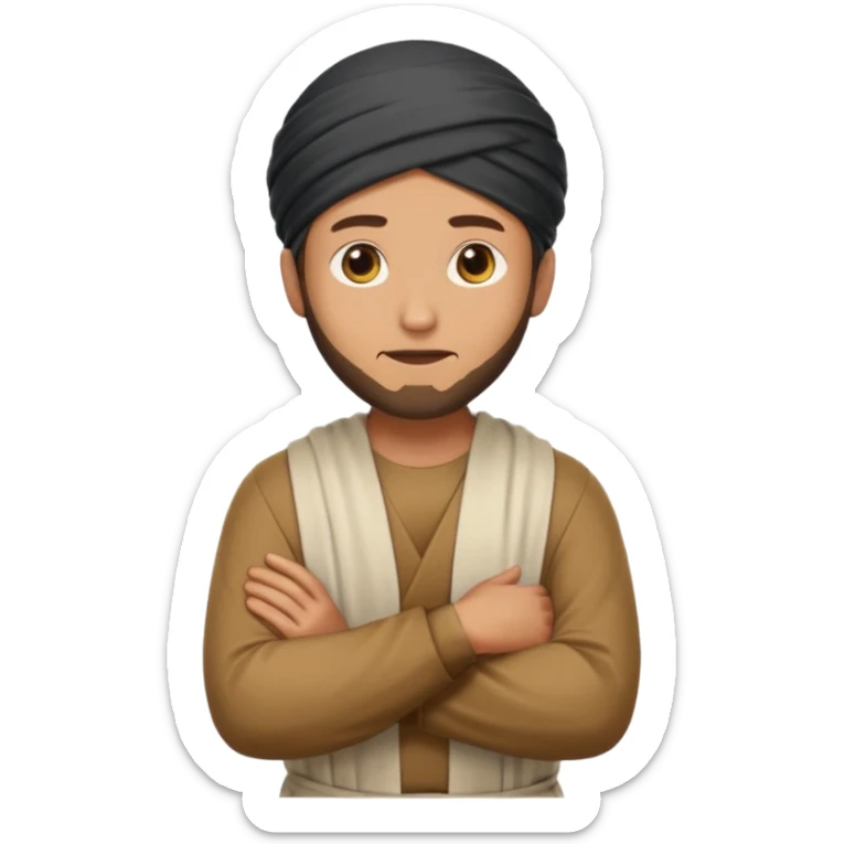 fullbody Pharisee, arms crossed, looking to the side, head covering, emoji style sticker
