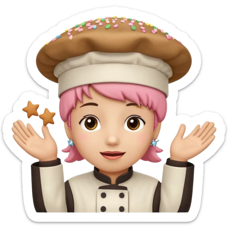 oso Carita feliz

Mejillas rosadas

Sprinkles en forma de estrellitas

Patitas pequeñas y redonditas

Un gorrito de chef mini

Expresiones cambiantes (feliz, sorprendido, emocionado) sticker