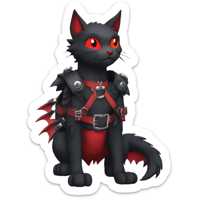 cool anthro edgy kawaii black punk red fantasy nargacuga-bat-cat-Fakemon collar harness full body sticker