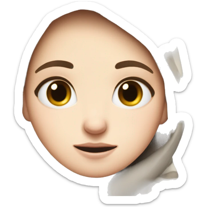 A white girl with squinted eyes freezes in the cold, hugs herself to keep warm sticker