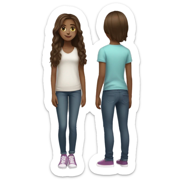 full length brown hair teenager with bron eyes cute sticker