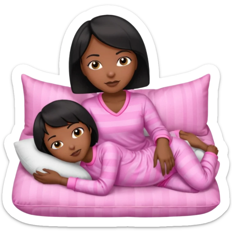 Dark skin Black woman with short  black bob  hair, pink pajamas laying on pillow just me  sticker