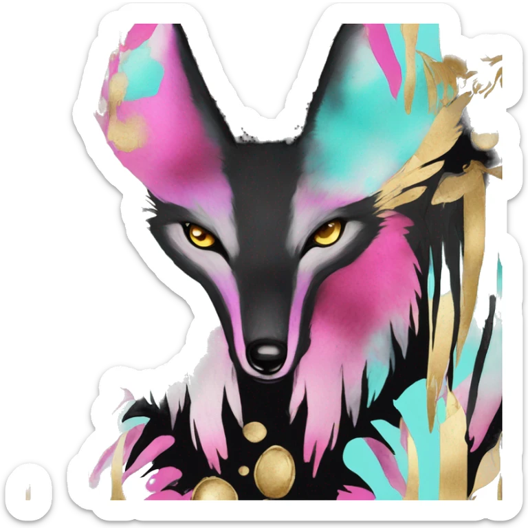 Dark black Beige cyan Pink magenta burgundy maroon cyan beige gray coyote fox black stripes wearing gold jewellery gold piercings gold gilded vintage watercolour tie dye black raven wings sticker