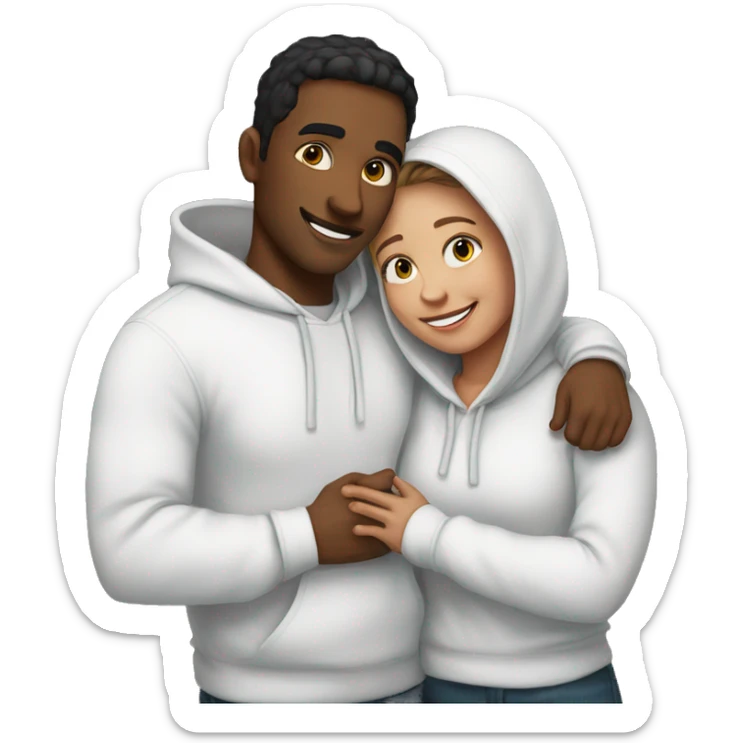 An emoji of a man wearing a white hoodie, standing next to his sister. He is hugging her warmly, showing a close sibling bond sticker