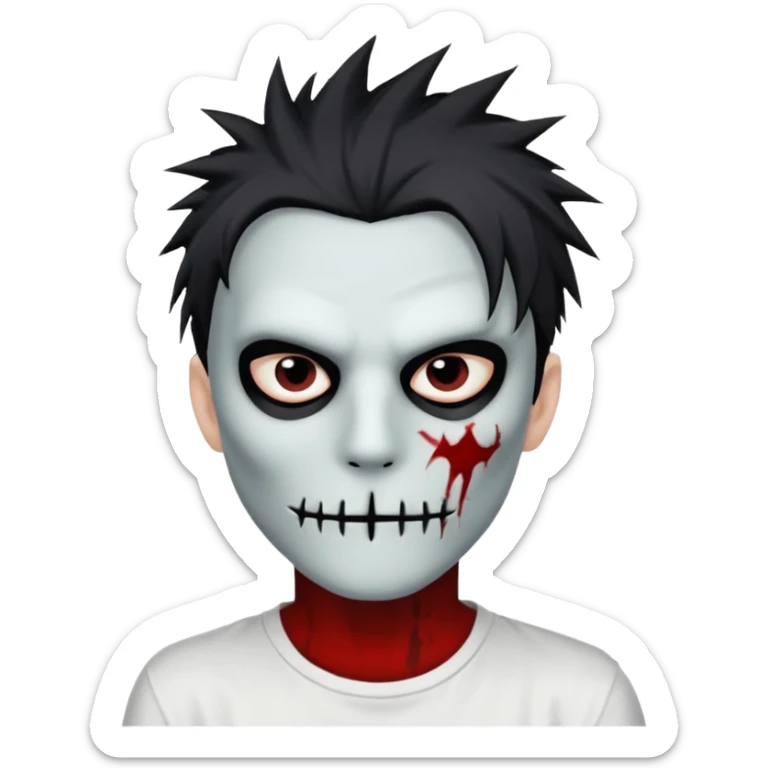 zombie boy with spiky emo hair and white shirt emoji and he wears an anonymous mask sticker