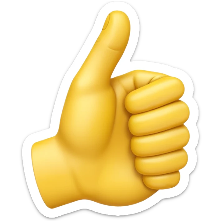 A 3D Apple-style yellow hand emoji, closed fist with thumb pointing backward over the shoulder direction, smooth rounded shape, shiny surface, clean minimal background. AND MOTİON LİNE sticker