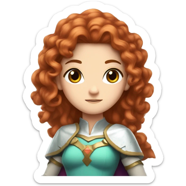 a white girl with long red curly hair and freckles, cosplaying Princess Zelda posing and ready for a fight sticker