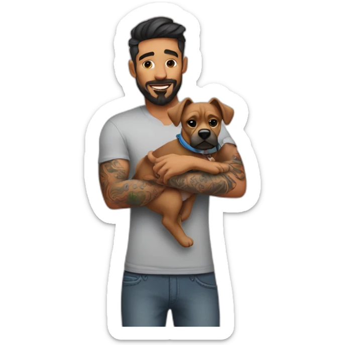 tattooed man adult with a baby dog in her hand sticker