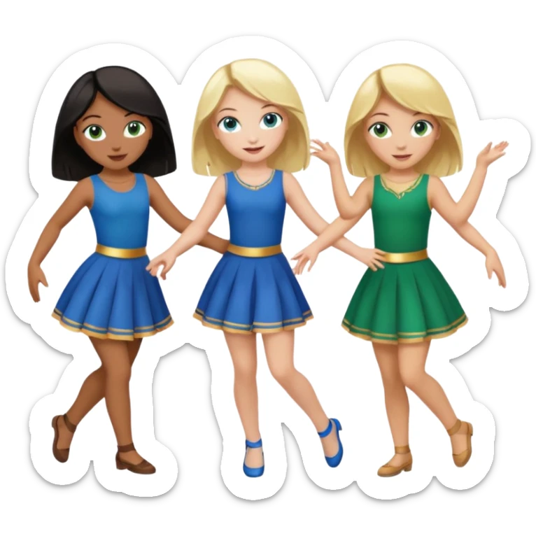Emoji of 3 Girls dancing one with blonde hair, one tan skin with brown hair and one with black hair sticker