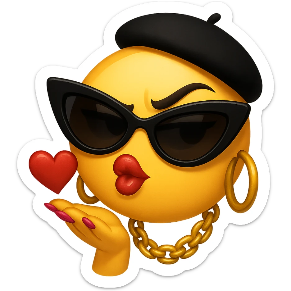 slay emoji, blowing a kiss, fierce and fashionable, no background sticker