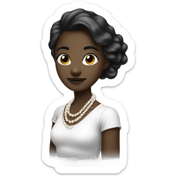 A girl who gives off a clean and white vibe with black and a pearl necklace. sticker