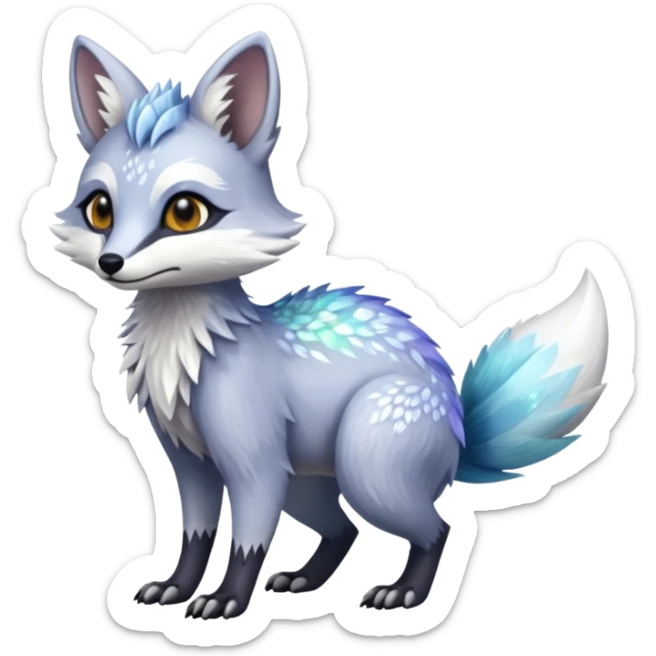 Planted Silvery Flossy Floral Icy Snowy Glacial Sparkle colorful iridescent white Fox-Numbat-Sergal-Lykoi-hybrid-fusion-animal-creature sticker