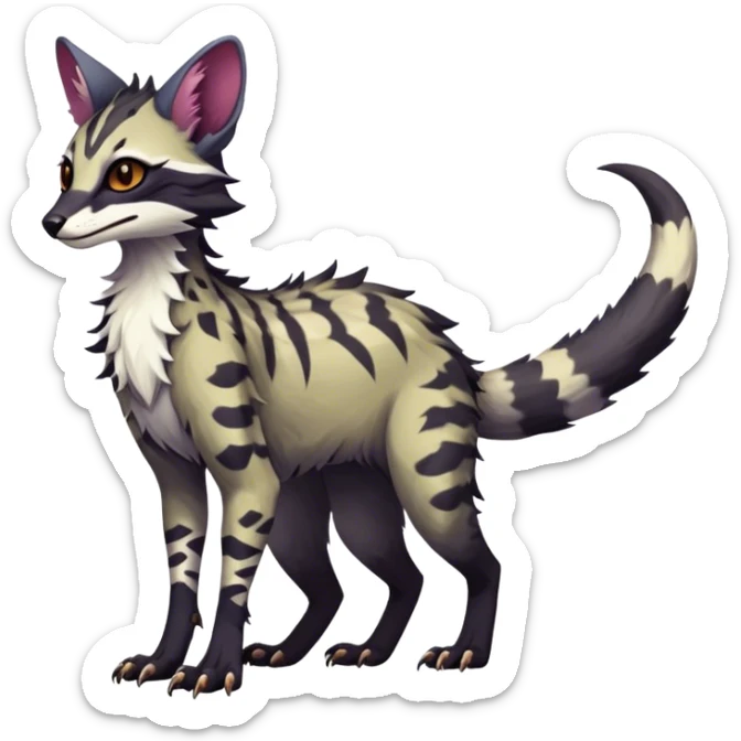 Feral Rare Fantasy dark vibrant Vernid-Sergal-Genet-Trico-species by LiLaiRa, random markings, tufted tail, tufted ears, full body sticker