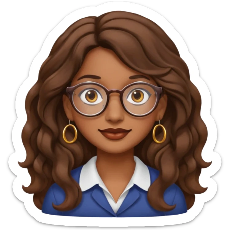 Women brown eye and brown long wave hair with glasses and circle earing sticker