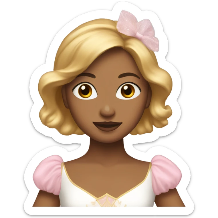 ballerina with golden brown blonde hair dancing with a white and pink ballet costume sticker