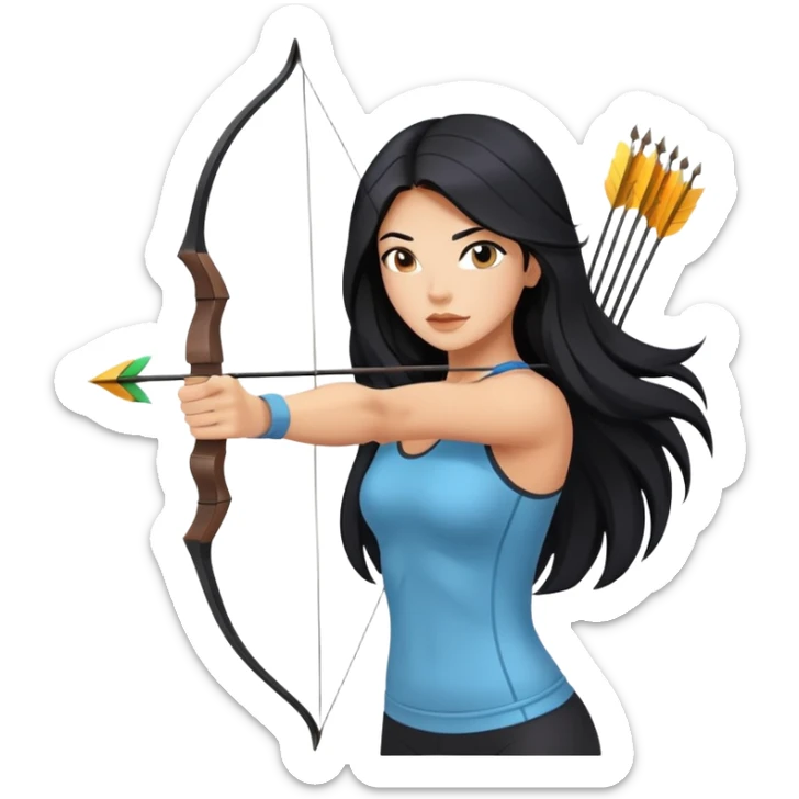 woman tanned long black hair, shooting arrow, sexy, yoga clothes sticker