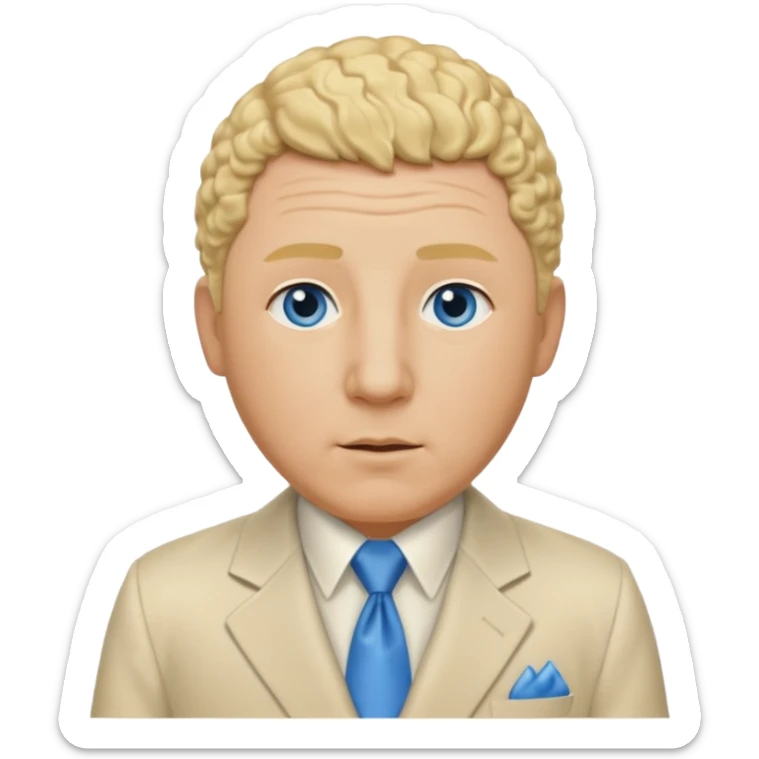 Curly Howard from the Three Stooges with blue eyes, blonde hair, ivory suit sticker