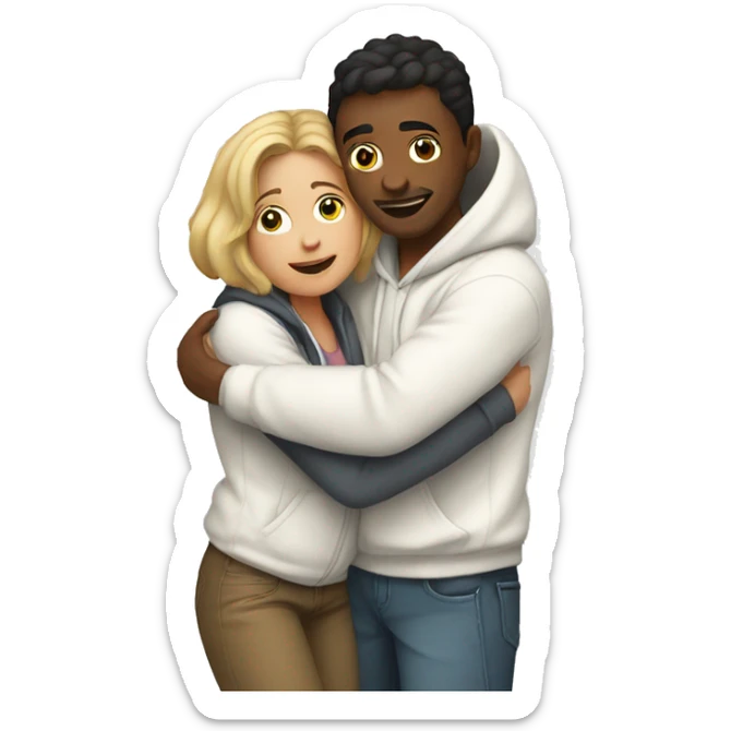 An emoji of a man wearing a white hoodie, standing next to his sister. He is hugging her warmly, showing a close sibling bond sticker