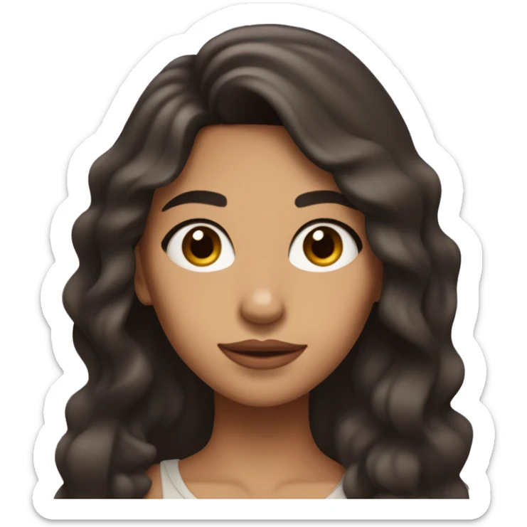 A girl with dark brown long and wavy hair with simple clothing and lightly tanned skin with latina like features and a mole over her lip on the left sticker