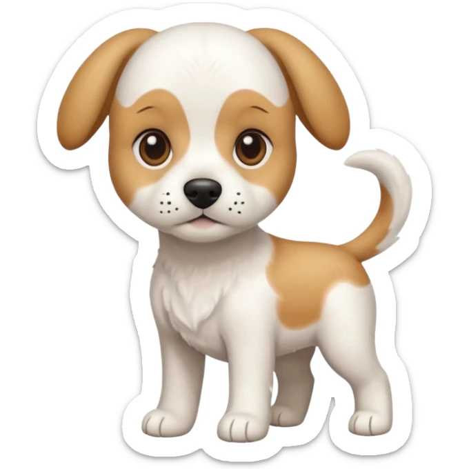a full body white beagle x maltese x chi dog the size of a kelpie with light brown ears and a light brown patch on one eye sticker