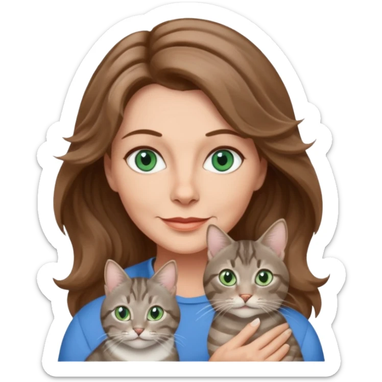beautiful 50 yr old woman, wavy light brown hair, blue green eyes with beautiful gray tabby cat eyes sticker