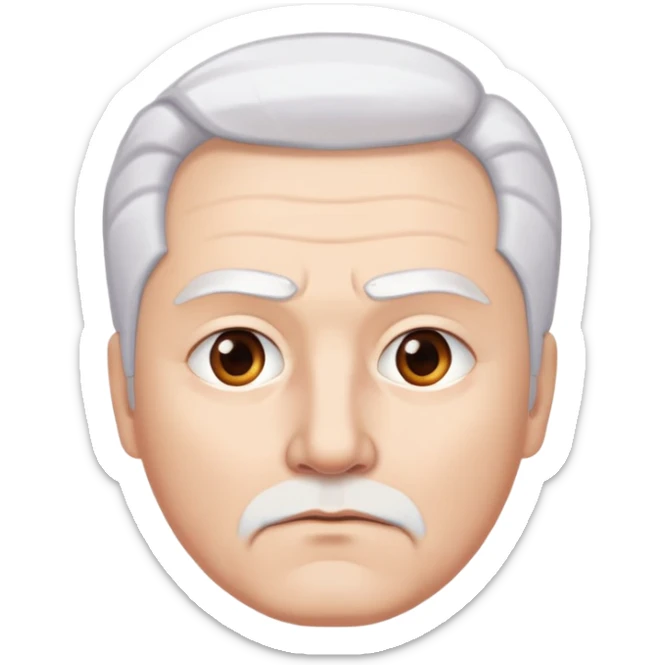 "- Nam
- 50 tuổi
- Da trắng
- Tóc bạc, lông mày trắng
- Mặt nghiêm túc
" sticker