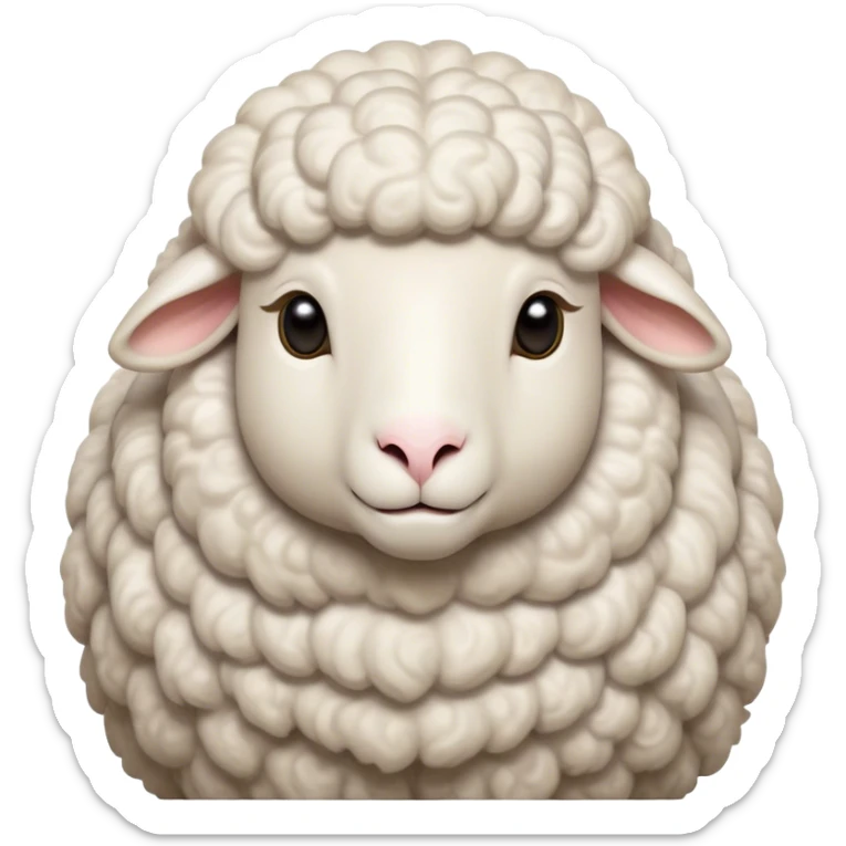 Cinematic Noble Sheep Portrait Emoji, Poised and regal, with a large, sturdy build and a luxuriously fluffy, well-groomed white fleece, deep-set soulful gentle eyes, Simplified yet sharp and sophisticated features, highly detailed, glowing with a soft, dignified glow, high shine, intelligent and calm, stylized with an air of pastoral majesty, focused and attentive, soft glowing outline, capturing the essence of a watchful and confident sheep, so majestic it feels as though it could amble out of the screen with effortless authority! sticker