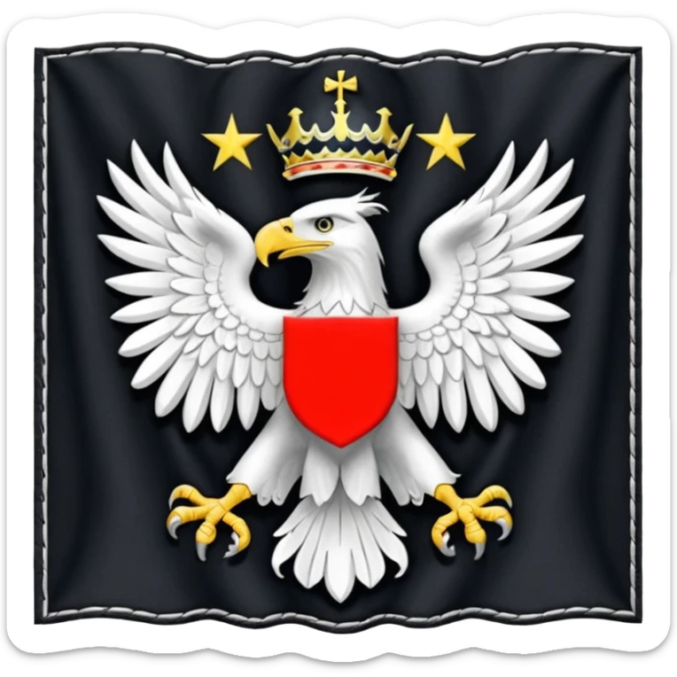 prussia flag with black at the top and bottom and white in the middle and with an eagle in the middle of the flag sticker