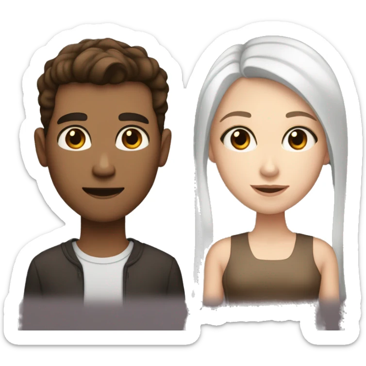 Tall white man with brown hair and blue eyes with shorter brown girl with dark brown hair and eyes sticker