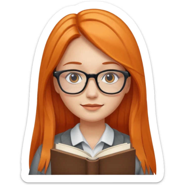 Long Hair Women with Book, Orange straight Hair, glasses

 sticker