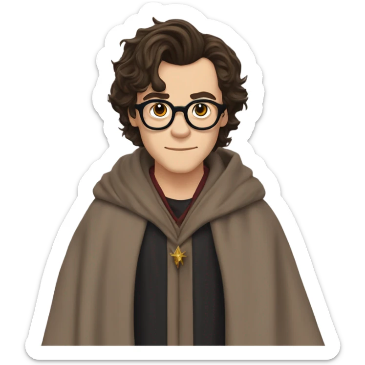 harry styles with a harry potter scar and glasses and wizards robes sticker
