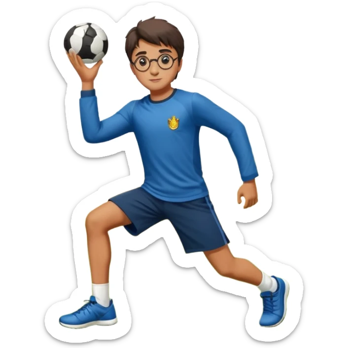 Harry Potter is in sports clothes doing morning exercises, he is in the field before his magic school sticker
