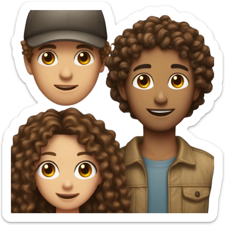 Girl with curly brown hair brown eyes and freckles kissing a guy with long brown dreads and a cap  sticker