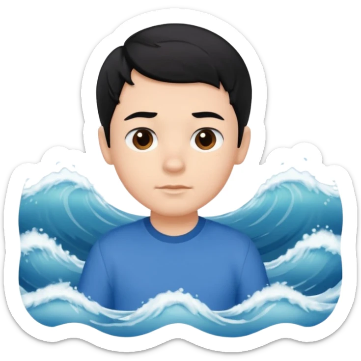 Siyah saçlı saçları öne doğru dalgalı bir şekilde beyaz tenli kahverengi gözlü küçük erkek çocuk sticker