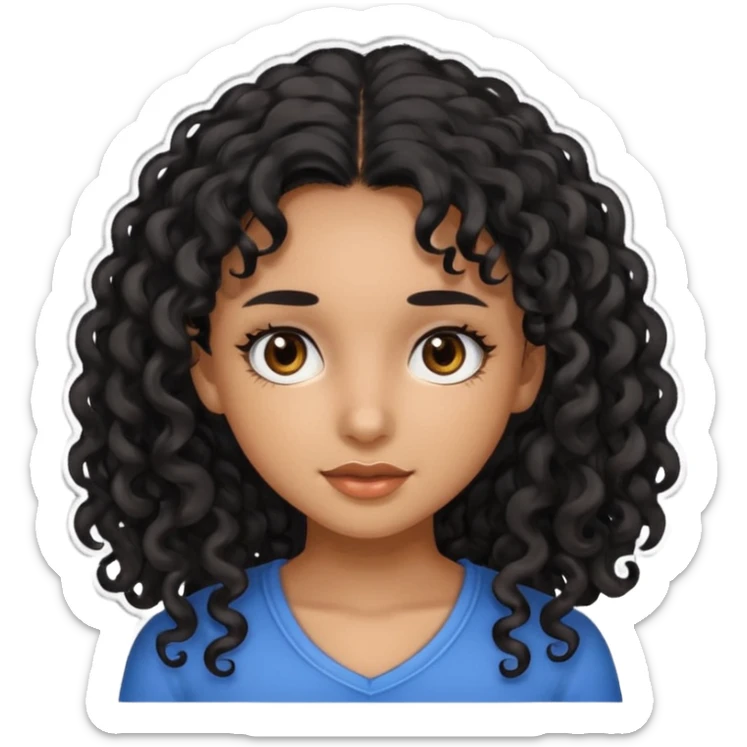 A girl with black long curly hair dark brown eyes brown skin colour. sticker