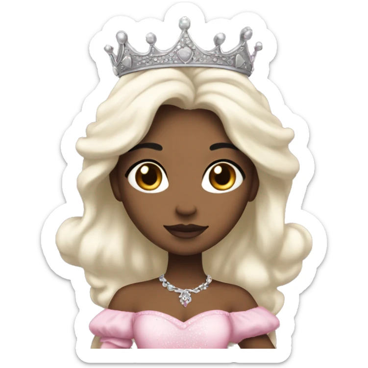 PRINCESS WITH WHITE SKIN, LONG VOLUMOUS BLACK HAIR, WITH A BEAUTIFUL PRINCESS CROWN, WITH PINK PRINCESS OUTFIT sticker