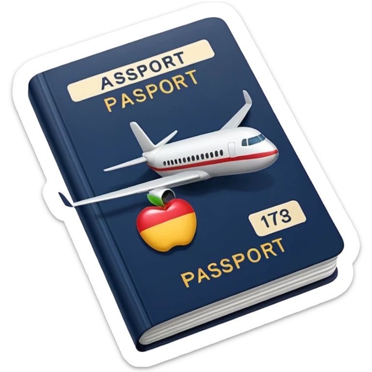 passport and airplane tickets, Apple emoji style, colors #173e12 and #c1a793, no text sticker