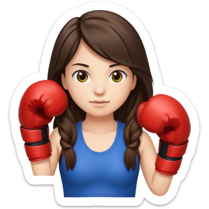 Brunette girl with long hair, in boxing gloves, emoji ios 18 sticker
