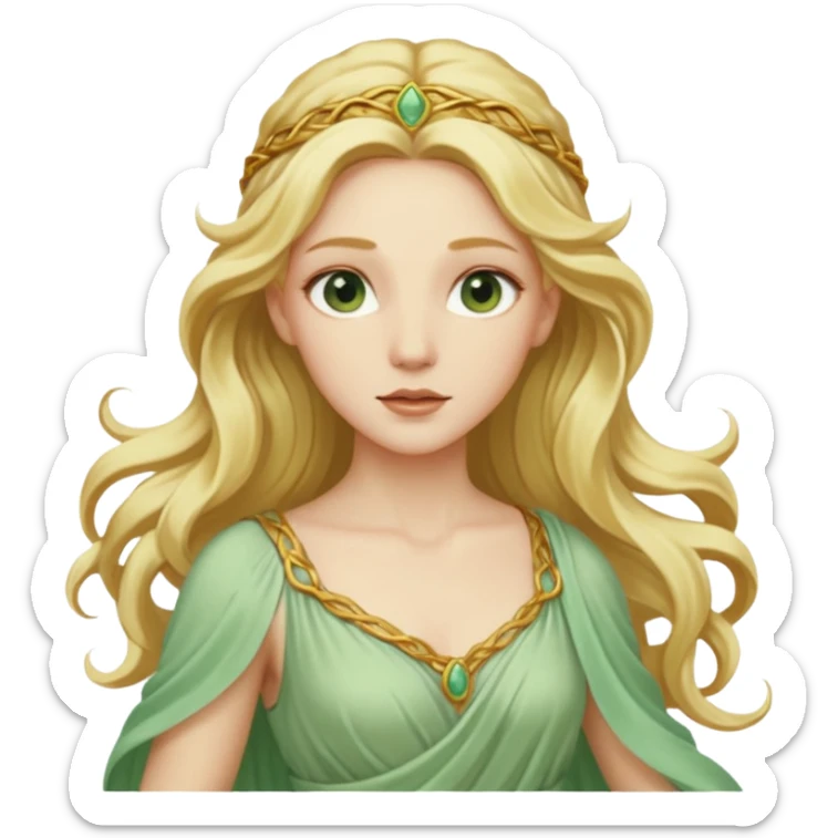 Terra, Earth Goddess from Rome Mythology with long golden blonde hair, pale green outfit sticker