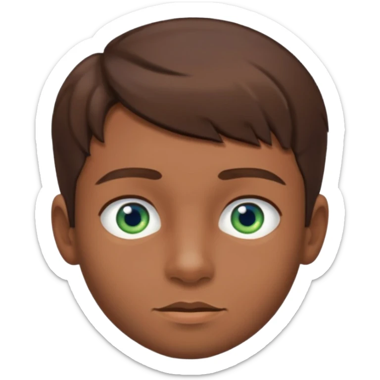 a young boy with brown hair, with a mix of blue and green eyes, a little bit of beard sticker